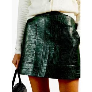 NWT TED BAKER OSWINE PLEATHER ANIMAL PRINT MINI SKIRT SZ 8/10 US OR TED SZ 3